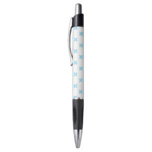 Stylo Bébé bleu croix coutures sur blanc