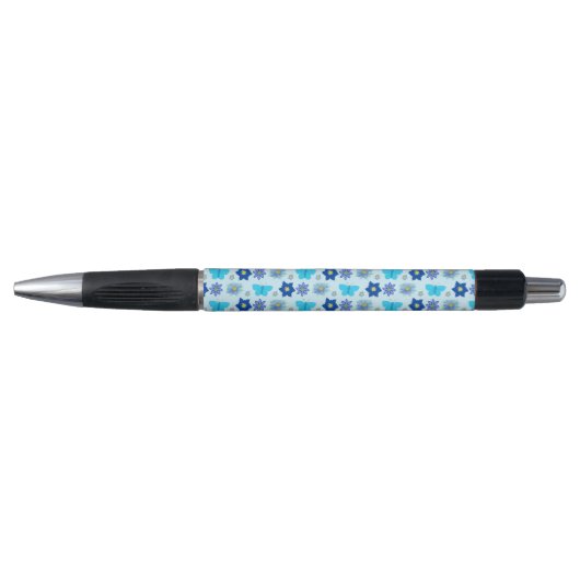 Stylo Bébé bleu Papillons et fleurs à motifs (Devant)