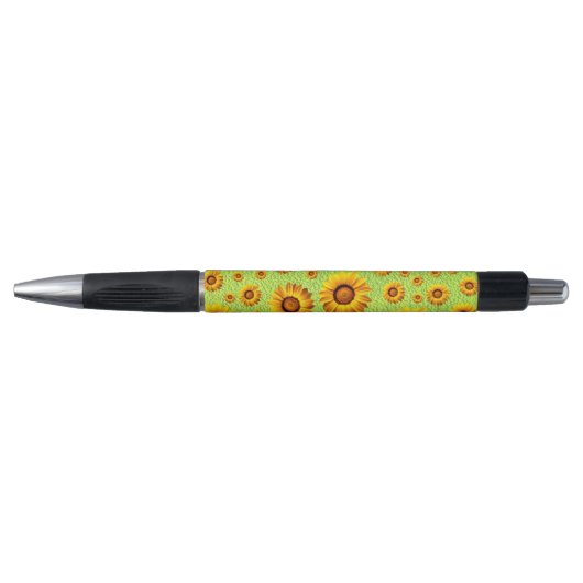 Stylo Belles fleurs jaunes sur vert abstrait (Devant)