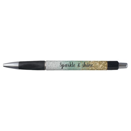 Stylo Blanc Menthe Glam Or Paillettes (Devant)