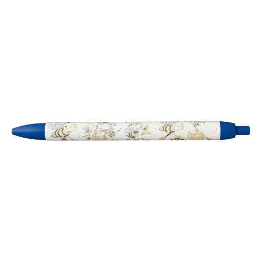 Stylo Bleu Abeilles De Miel, Fée & Bébé En Motif Sans Faille (Devant)