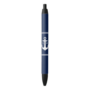 Stylo Bleu Ancre de bleu marine décorée d'un monogramme