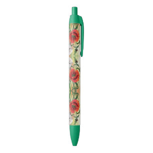 Stylo Bleu Beaux pavots blancs rouges - Art de la peinture
