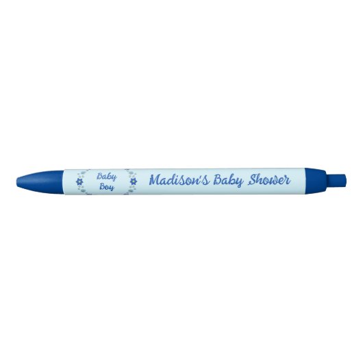 Stylo Bleu Bébé bleu Papillons et Baby shower de fleurs (Devant)