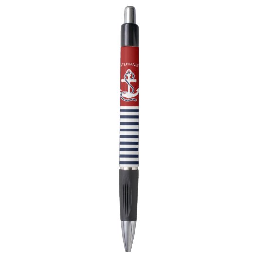 Stylo Bleu bleu marine Blancs et Ancre blanche (Devant (Vertical))