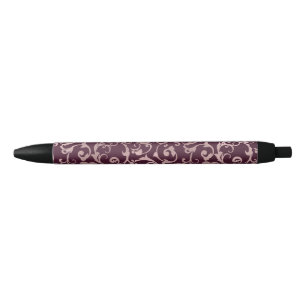 Stylo Bleu Bourgogne et Rose Gold Rose Damassé Élégant Glamou
