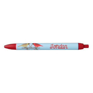 Stylo Bleu Cardinaux de Noël mignons et Berries rouges sur me