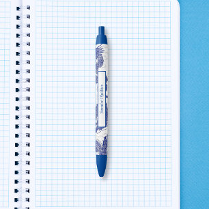 Stylo Bleu Chinoiserie asiatique Dragon Bleu Blanc