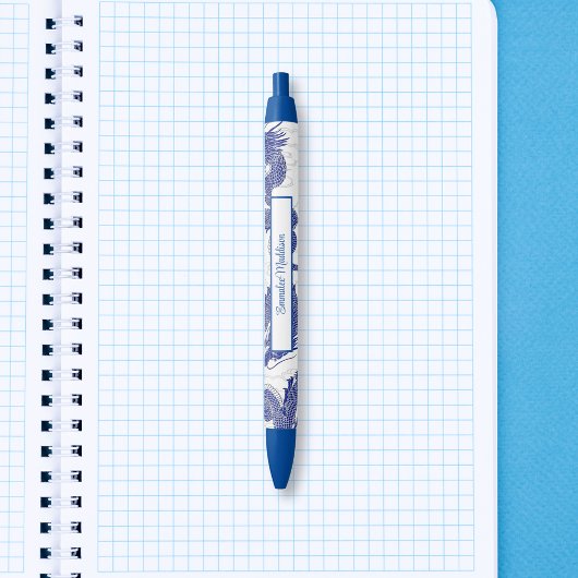 Stylo Bleu Chinoiserie asiatique Dragon Bleu Blanc