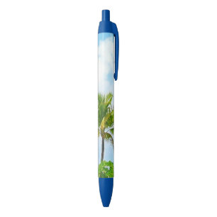 Stylo Bleu Ciel bleu nuages blancs Palmiers verts Nature bran