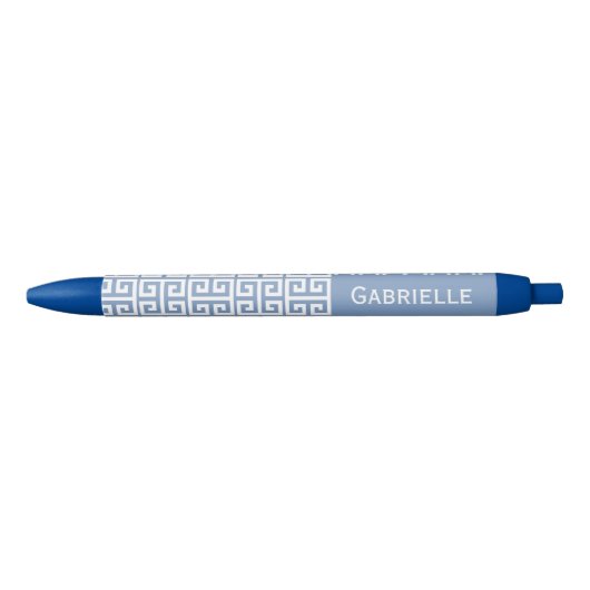 Stylo Bleu Clé Grecque Bleu Nom Personnalisé (Devant)
