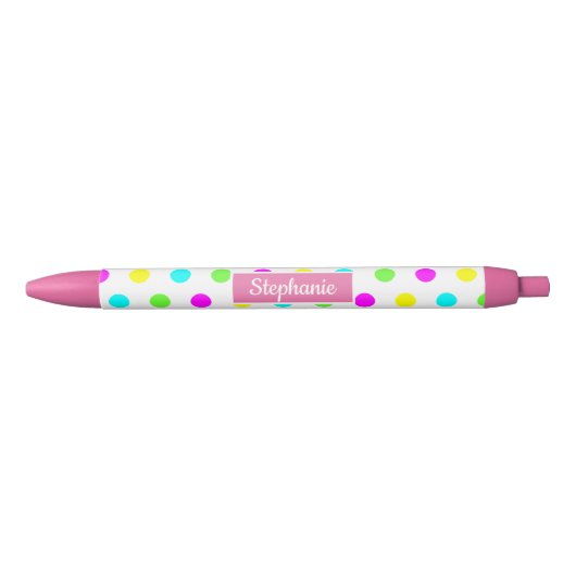 Stylo Bleu Colorful Funny Pois Personnalisé Filles Nom (Devant)