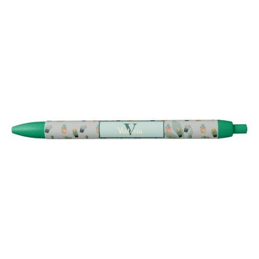 Stylo Bleu Cute Cactus Fleur de verdure Impression personnali (Devant)