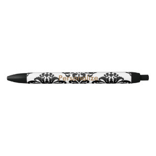 Stylo Bleu Damassé noir et blanc Élégant Chic Personnalisé
