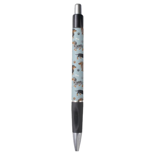 Stylo Bleu de motif de pattes et d'os de teckel (Devant (Vertical))