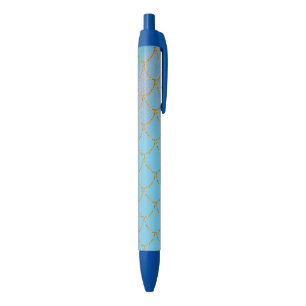 Stylo Bleu Écailles de sirène iridescentes bleu et or