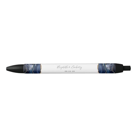 Stylo Bleu Élégant Agate Blue Gold Mariage Keepsaké (Devant)
