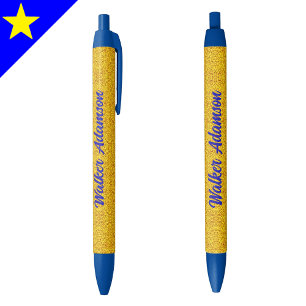 Stylo Bleu Elégant Monogramme Nom de script, Best Luxury Gold