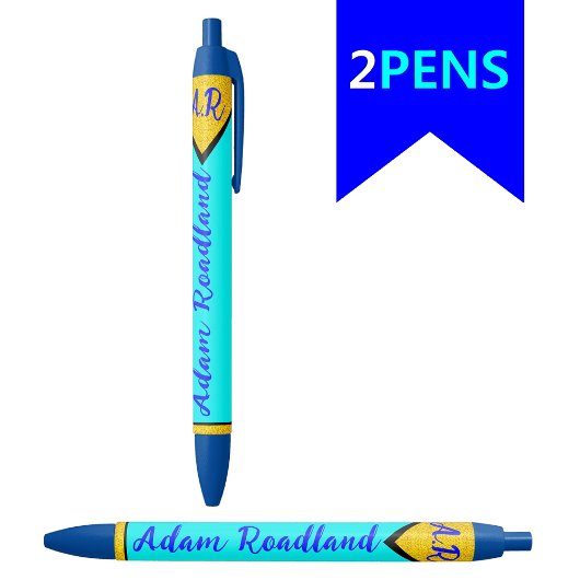 Stylo Bleu Élégant nom du monogramme initial pour les étudian