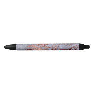 Stylo Bleu Élégant rose moderne en cuivre marbre bleu or
