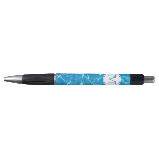 Stylo Bleu étincelant Bleu Baignade Pool Bleu Monogramme (Devant)
