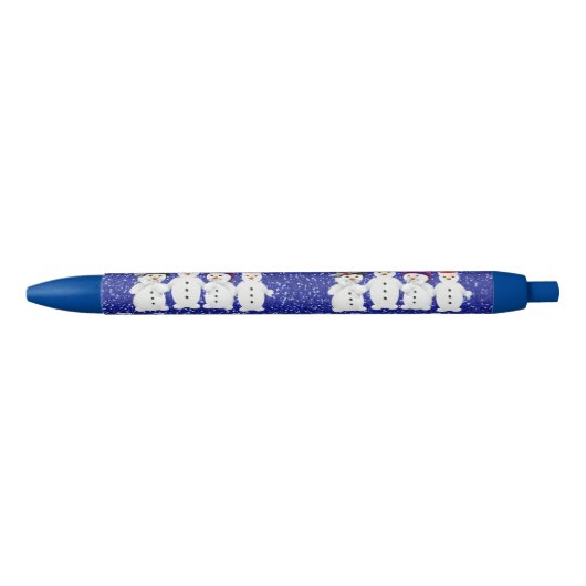 Stylo Bleu Famille de quatre Snowmen Blue Sparkle Winter (Devant)