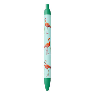 Stylo Bleu Flamants roses et plantes de roseau sur fond bleu