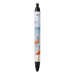 Stylo Bleu Flamants roses sur la plage