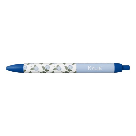Stylo Bleu Fleurs d'Hydrangea Bleu Nom Personnalisé (Devant)