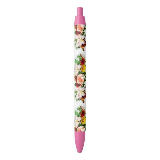 Stylo Bleu Fleurs florales tendance Modèle Rose  (devant Vertical)