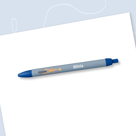 Stylo Bleu Giraffe on a Unicycle Kid Personalized Blue Pen