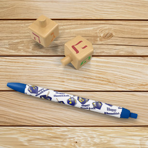 Stylo Bleu Heureux Hanoukka tournoyant Dreidel