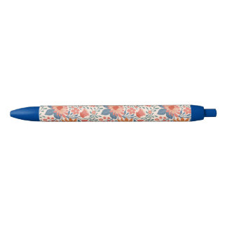 Stylo Bleu Jardin de corail et de sarcelle sur fond beige dou