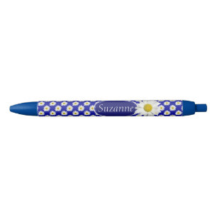 Stylo Bleu Marguerites heureuses avec le nom personnel