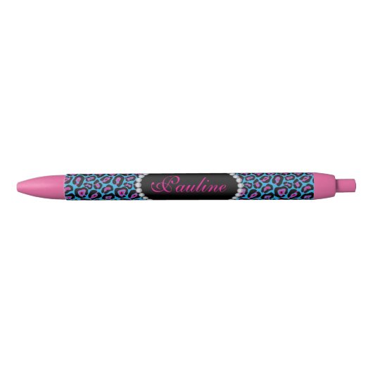 Stylo Bleu Monogramme bleu/rose chic de diamant de Faux (Devant)
