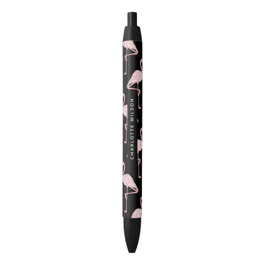 Stylo Bleu Monogramme de nom de script de motif de flamant ro (devant Vertical)