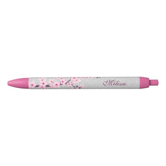 Stylo Bleu Monogramme de Parties scintillant en argent cerise (Devant)
