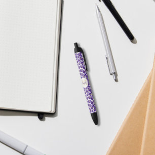 Stylo Bleu Motif léopard pourpre et or