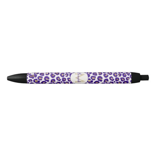 Stylo Bleu Motif léopard pourpre et or (Devant)