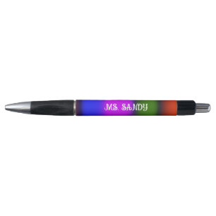 Stylo Bleu Néon, Violet, Vert, Monogramme orange
