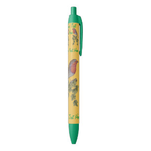 Stylo Bleu Noël Robin et illustration de feuille de lierre