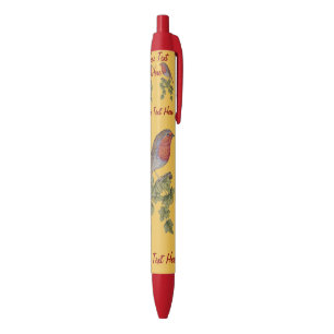 Stylo Bleu Noël Robin et illustration de feuille de lierre