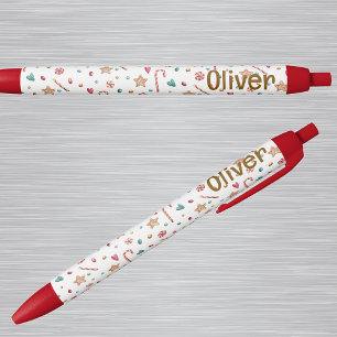 Stylo Bleu Nom Motif de biscuits et bonbons de vacances mi