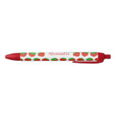 Stylo Bleu Nom personnalisé Monogram Red Strawberry (Bas)