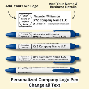 Stylo Bleu Nom personnalisé, nom de l'entreprise et courriel 