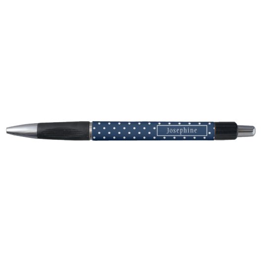 Stylo Bleu Nuit Et Points Blancs Avec Nom (Devant)