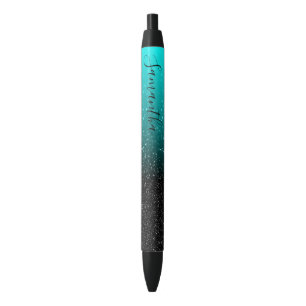 Stylo Bleu Paillettes dégradées noir aqua personnalisées pour