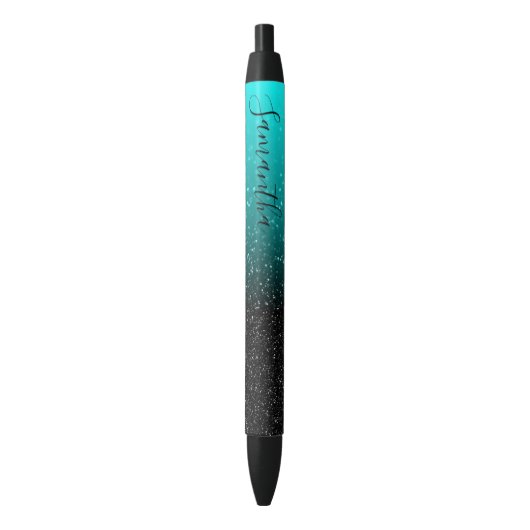 Stylo Bleu Parties scintillant Aqua Black Ombre personnalisée (devant Vertical)