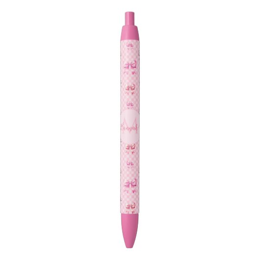 Stylo Bleu Pink Coquette Bow Checboard (devant Vertical)