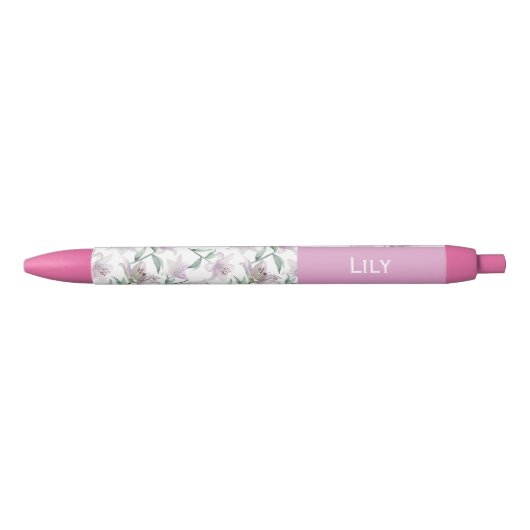 Stylo Bleu Pink Lillies Custom Name Pen (Devant)